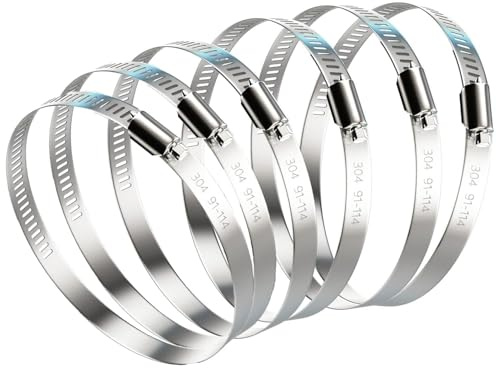 6 Stück 91-114mm Schlauchschellen Groß Edelstahl Rohrschellen Einstellbare Schellen für Wasserschläuche, Luftleitungen und Industriebedarf