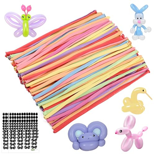 Deepton Modelling Balloons, Pack of 100 Balloons, Long Malleable, Balloons Animal Shapes with 2 Stickers, Long Balloons for Shaping, Macaron Balloons for Party, Wedding, Birthday Decoration
