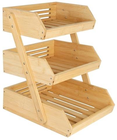 XUANYU Corbeille à Fruits 3 Niveaux, Support de Rangement pour Fruits Légumes, Panier de Rangement de Cuisine avec Tagres Corbeille Fruit (Bois 30 x 34 x 41 cm)