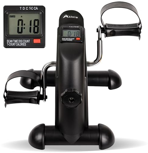 Alivio Portable Mini Exercise Bike Pedal for Arms, Legs, Workout, Gym Fitness Foot Pedal Exercisers Exercise Machine, Smooth Magnetic Resistance Drive with 5In LCD Display (Black)