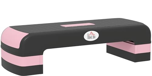 HOMCOM Aerobic Step, 10cm, 15cm & 20cm Height Adjustable Exercise Stepper for Exercise Workout, Nonslip Step Board Great for Home & Office, Black and Pink