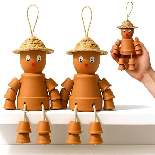 Green Thumbz Terracotta Flower Pot Men – Garden Ornaments – Cute Clay Plant Pot for Gift, Outdoor Décor, Christmas, Father’s Day or Birthday (Men - 2 Pack)