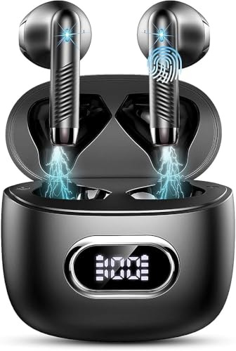 Renimer Cuffie Bluetooth 5.4 2026 Nuovo, Auricolari Wireless con Riduzione del Rumore ENC 4 Microfoni, 49 Ore di Riproduzione Display LED, IPX7 Impermeabili Sport