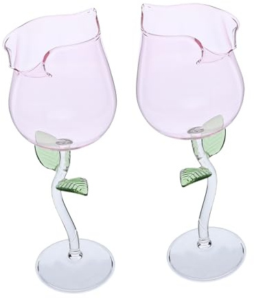 KOMBIUDA 2 Piezas Copas de Vino Forma Rosa con Alto Elegantes de Cristal para Cócteles y Vino Copa Floral Romántica para Bodas y Día de San Valentín