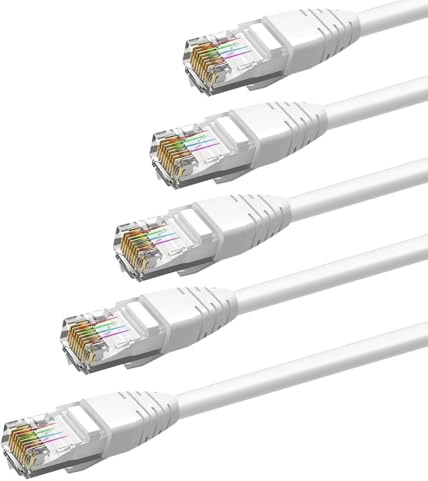 AETPI 5 Pack Cat6 Ethernet Cable,1m Snagless Short LAN Network Cable 24AWG 10Gbps High Speed Internet Cord with Gold Plated RJ45 Connector for Router PC Gaming White