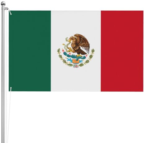 Bandera de México de doble cara de 3 x 5 pies. Bandera pesada de triple capa de doble cara para exteriores, 3 x 5 pies, pancarta de jardín de poliéster.