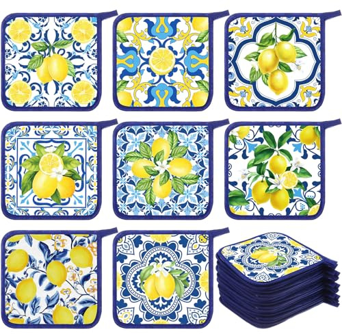 Willinglong 16 presine al limone per cucina in porcellana bianca e blu hot pad cineserie resistente al calore guanto da forno italiano costiera amalfitana presina inaugurazione della casa regalo per