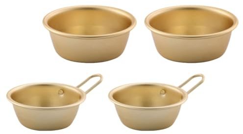 FOMIYES Ciotole da Vino Coreane in Alluminio Dorato Set da 4, Manici, per Bevande Calde e Fredde, per Ristoranti, Barbecue e Uso Domestico, Materiali Sicuri a Contatto Cibo