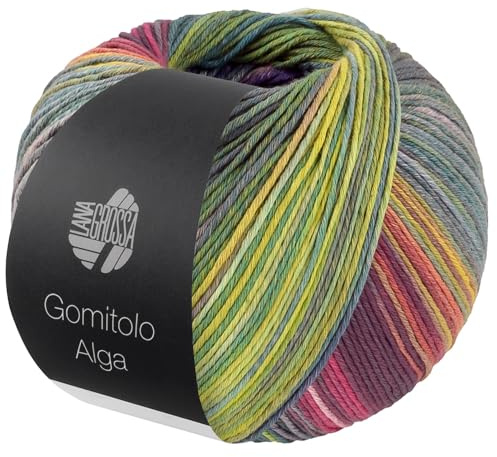 LANA GROSSA Gomitolo Alga | Baumwollmischgarn mit Bambus & Seacell-Fasern in einem mehrfarbigen, bunten Streifenverlauf | 100g Wolle zum Stricken & Häkeln | 280m Garn FB 2026