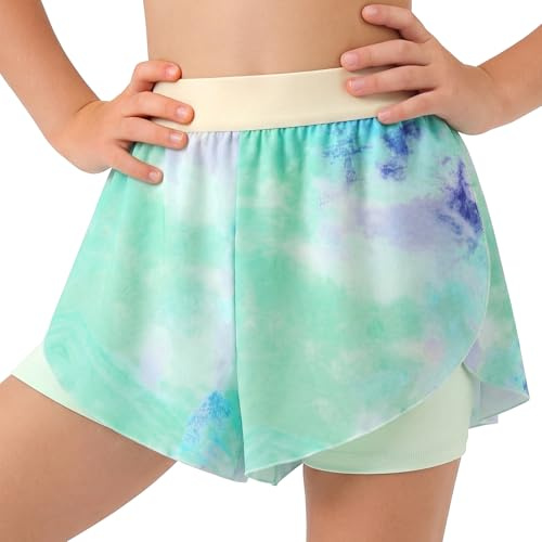 Tokeya Pantalones Cortos Niñas 2 en 1 Deportivo Pantalón Corto 5-13 Años | Secado Rápido, Falda y Forro, Cintura Elástica, Cómodas Transpirable, Verano Casual Deporte Shorts, Tenis Baile Ciclismo