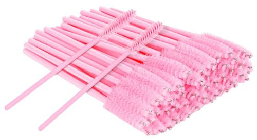 BUTBU 50 PCS Desechables Cepillos de Pestañas, Cepillo Cejas, Rosa A | Extensiones Cepillo para Máscaras, Multifuncional, para Extracción Pestañas, Eliminación de Maquillaje, Nail Art, Painting