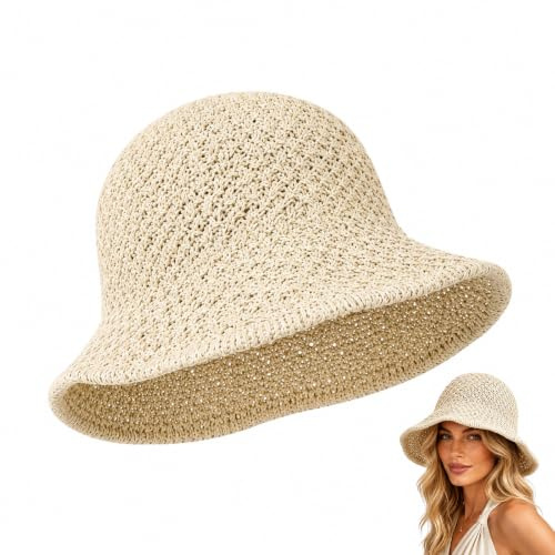 Bafutayawa Sonnenhut Damen mit UV-Schutz, Strohhut Damen Sommer, Faltbarer Strandhut Damen Packbar für Reisen