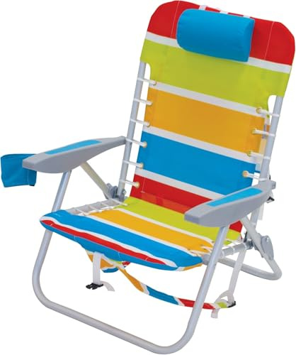 Rio Brands ASC529-1809-1 4-Position Backpack Lace-Up Suspension Folding Beach Chair 25.5 x 26.5 x 44.7 Bright Stripe