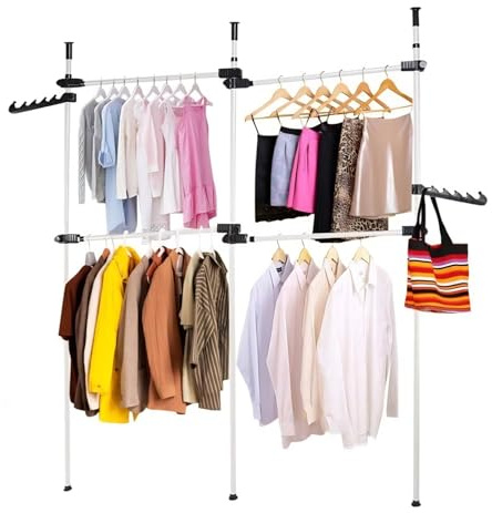 Teleskop Kleiderschranksystem, 3 Verstellbare Kleiderstangen, Begehbarer Kleiderschrank, Regalsystem