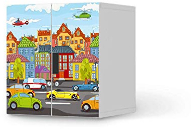 Möbel Klebefolie für Kinder - passend für IKEA Stuva Schrank - 2 kleine Türen I Tolle Möbelsticker für Kinderzimmer Einrichtung I Design: City Life