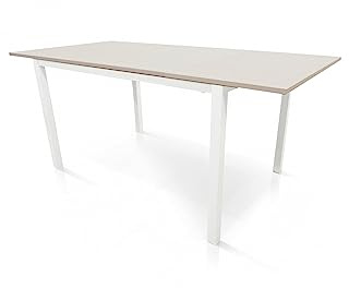 Dmora - Ausziehbarer Tisch aus lackiertem Metall und Laminatplatte, weiße Farbe, 110 x 76 x 70 cm