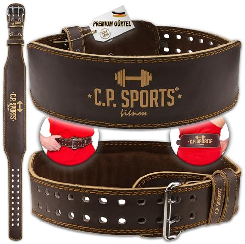 C.P. Sports Gewichthebergürtel für Kraftsport I Trainingsgürtel aus Echtleder, ideal für Powerlifting I ergonomischer Fitness-Gürtel mit gepolstertem Rückenstück I XXS (50 – 68 cm), braun