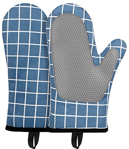 Micacorn Ofenhandschuhe, Hitzebeständige Topfhandschuhe Silikon und Baumwolle, Silikon Anti-Rutsch Design, Geeignet für Kochen, Backen, Grillen(Blue)