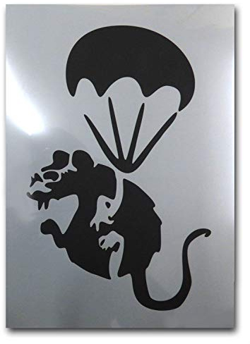 Banksy Fallschirm-Ratten-Schablone, A4-Blattgröße (Design 17 x 26 cm), Heimdekoration Kunst Malerei Schablone