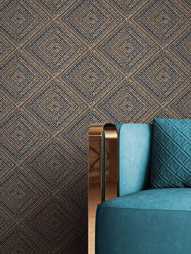 NEWROOM Tapet Svart Guld Vlies Grafisk - Modern Geometrisk Rutor Glans för Vardagsrum Sovrum