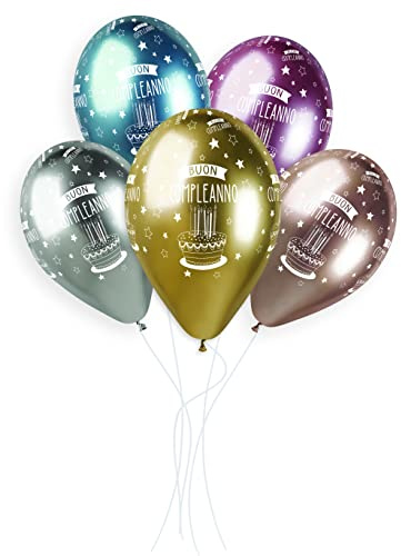 Busta 25 palloncini metallizzati Buon Compleanno Shiny in lattice naturale Premium Quality G120 (Ø 33cm / 13)