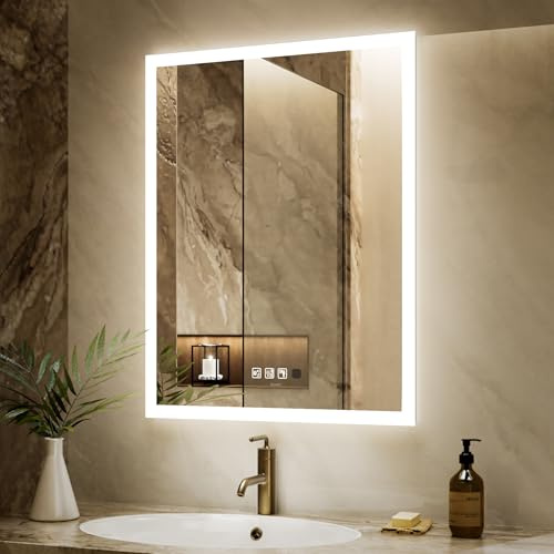 GANPE LED Badezimmerspiegel, Schminkspiegel Wandmontage, menschliche Induktion, Bluetooth, Anti-Beschlag, IP44 Wasserdicht + Vertikal & Horizontal (80 x 100 cm)