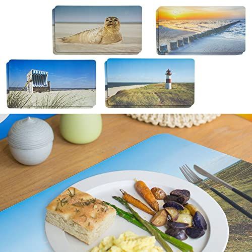 Platzmatte 8er Set Maritim│ 4 Motive á 2 Stück 44x28,5cm Kunststoff │ Platzset Tischauflage Tellerunterlage