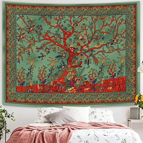 Simpkeely Tree of Life Tapestry, Aesthetic Indian Mandala Wall Hanging, Hippie Tie Dye Bohemian Tapestries Wall Art Décor for Bedroom, Dorm, Living Room 150cm x 200cm (Green)