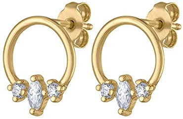 Ohrhänger Silber 925, Zarte Ohrringe Gold Kreis mit Weißmarquiseschliff Zirkonia Brautschmuck