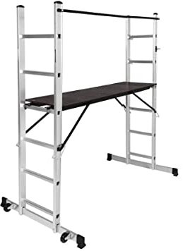 Mojawo Aluminium Arbeitsleiter Multifunktionsleiter Aluminium Mehrzweckleiter Arbeitsgerüst Baugerüst Arbeitsbühne Klapp/Stehleiter