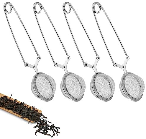 Kronwahl SET DE 4 UNIDADES coladores de té de acero inoxidable, Ø 4,5 cm, infusor de té para té suelto con malla fina, bola de té con pinza para disfrutar al máximo del té