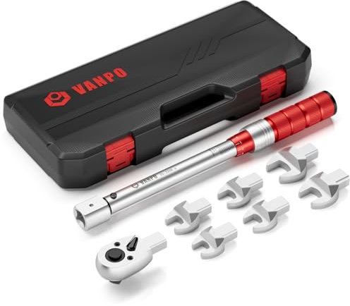 VANPO Llave dinamométrica de cabeza intercambiable 14x18mm, 20-220Nm Llave Dinamométrica, Cabeza de Carraca de 1/2, 16/17/18/19/22/24mm Extremo Abierto, para Aire Acondicionado Mantenimiento