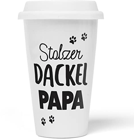JUNIWORDS To-Go Becher mit Deckel, Stolzer Dackel Papa (1010003)