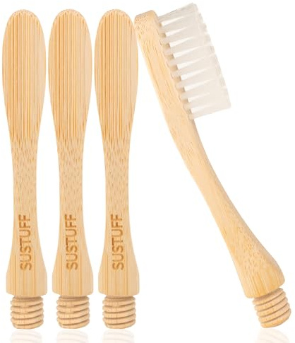 Sustuff Tête de brosse à dents rechargeable en bambou | Poils moyens à base de plantes | Bois biodégradable