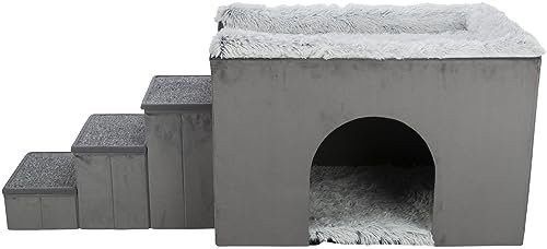TRIXIE Höhle Harvey mit Treppe, 154 × 60 × 60 cm, grau/weiß-schwarz