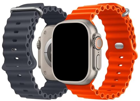 NUKELOLO Ocean Band Compatible with Apple Watch Ultra Silicone Strap 2 Pack | Soft Silicone, Swim & Gym Ready, Secure Fit, Quick-Dry Comfort, Multi-Colour 2 Pack