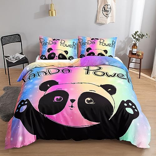 HOSIMA Erwachsene Bettwäsche Set Jungen und Mädchen Cartoon Motiv niedliche bunte Panda-Druck, Bettbezug mit 2 Kissenbezüge (S) Panda