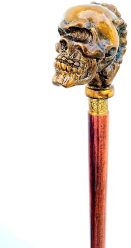 Ganga Nautical Designer Art Gehstock aus Holz mit Totenkopf-Motiv, ergonomischer Handgriff, geschnitzt, Geschenk für Gesundheit und Pflege