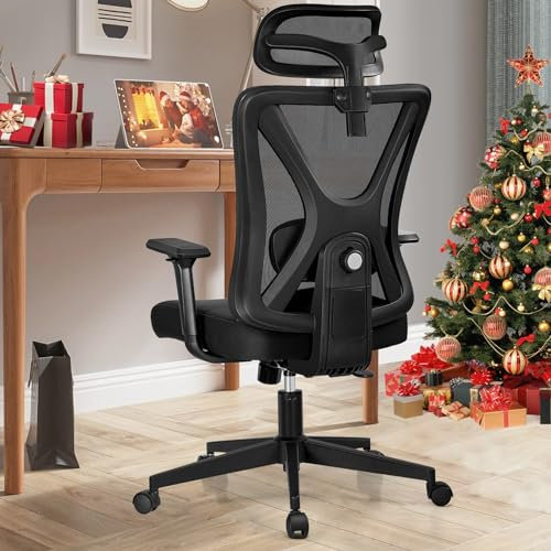 DoChair Bürostuhl, Ergonomisch Schreibtischstuhl, Hoher Rücken Drehstuhl mit Lordosenstütze, Verstellbarer Kopfstütze Armlehne, Büro Stuhl Höhenverstellbar, Chefsessel 150 kg(Schwarz)