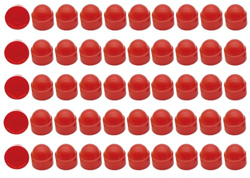Leliafleury Sechskantmutter-Abdeckung, 50 Stück, 17 mm Bolzenkuppelkappen, Kunststoff-Kuppelmutter-Schutzkappen für Schrauben, Sechskantmuttern, Schrauben, kein Gewinde, (Rot M10 x 17 x 20,5)