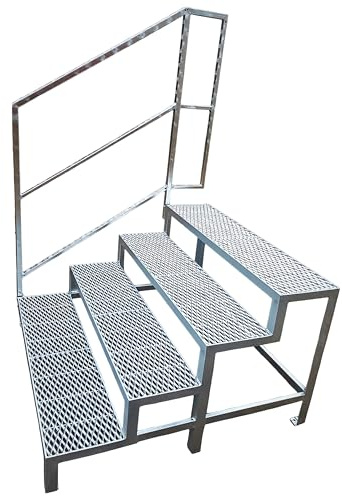 4 Stufen Stahltreppe mit Geländer Freistehend Außentreppe Breite 100 cm Höhe 80 cm verzinkt Premium Qualität
