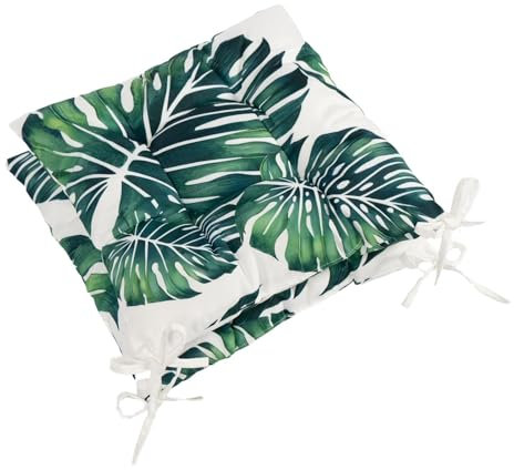 OHS Outdoor Seat Pads Tropical Leaf, Garden Seat Pads for Outdoor Furniture Bistro Chairs Comfy Soft Outdoors Patio Chair Cushions, Pack of 2 Green/White