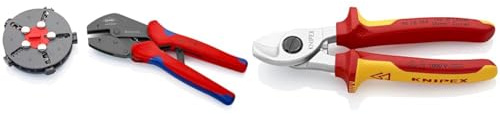 KNIPEX MultiCrimp® Crimpzange mit Wechselmagazin, 5 Crimpeinsätze & Kabelschere, 165 mm, VDE, für Cu- und AI-Kabel bis 15 mm (50 mm²), Einhandbedienung, Kabelschneider, 95 16 165