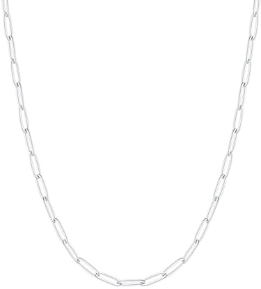 FOCALOOK Gliederkette Damen Edelstahlkette Büroklammer Halskette 3MM breit Layering Kette ohne Anhänger Mädchen Kette in Silber/Gold/Schwarz/Rosegold Schmuck Hautverträglich