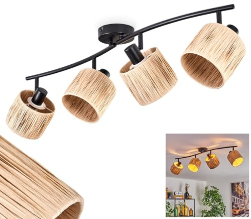 HOFSTEIN Ceiling Light Granja, Modern Ceiling lamp Made of Metal/Bast in Black/Natural, Adjustable spotlights, lamp in Boho Design, 4 x E14, Bedroom, Kitchen, Dining Room, Living Room, Corridor