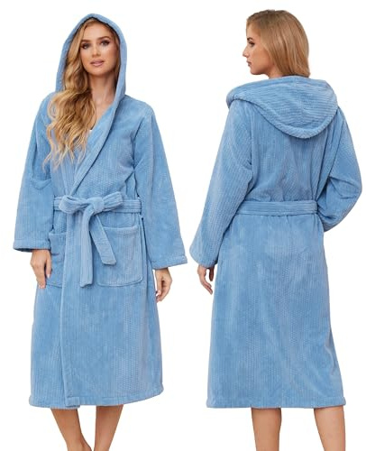 PJGGZ Hooded Bathrobe for Women, Soft Long Towel Robe for Women - Quick Dry yet Warm(Haze Blue,L/XL)