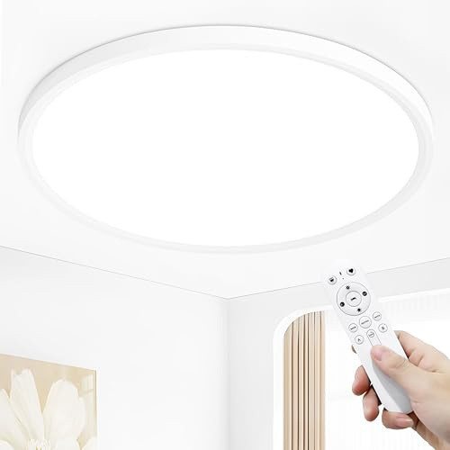 MOONSEA 60W LED Deckenleuchte Flach Ø60cm Deckenlampe Dimmbar Rund | 3000-6000K Ultra Dünn Deckenlampe mit Fernbedienung, Deckenleuchte Weiß für Wohnzimmer Schlafzimmer Kinderzimmer Büro