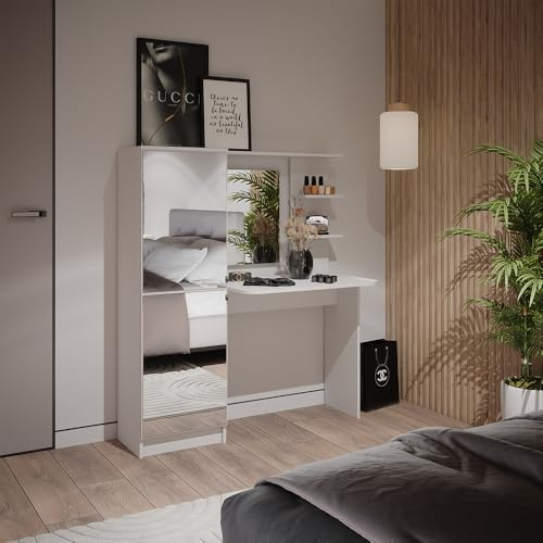 Vicco Frisierkommode Jasmin, Weiß, 123 cm mit Spiegel, Aufbewahrungslösung für alle Beauty-Produkte