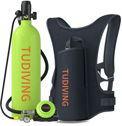 TUDIVING Mini Tauchflasche 2L Kleine Sauerstoffflasche Tauchen Mini Taucherflasche Mit 30 Bis 45 Minuten Tauchen Sauerstofftank Taucher Set Tauchausrüstung Tragbare S700 Plus (S700Plus-B1-Green)