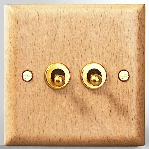 PBDEIOEOE Interruptor de luz de Palanca, Interruptor de luz de Palanca de Madera 86 Tipo de Pared Luz de Lujo Palanca Manual Interruptor de Palanca intermedio de latón Sólido(2 Gang)